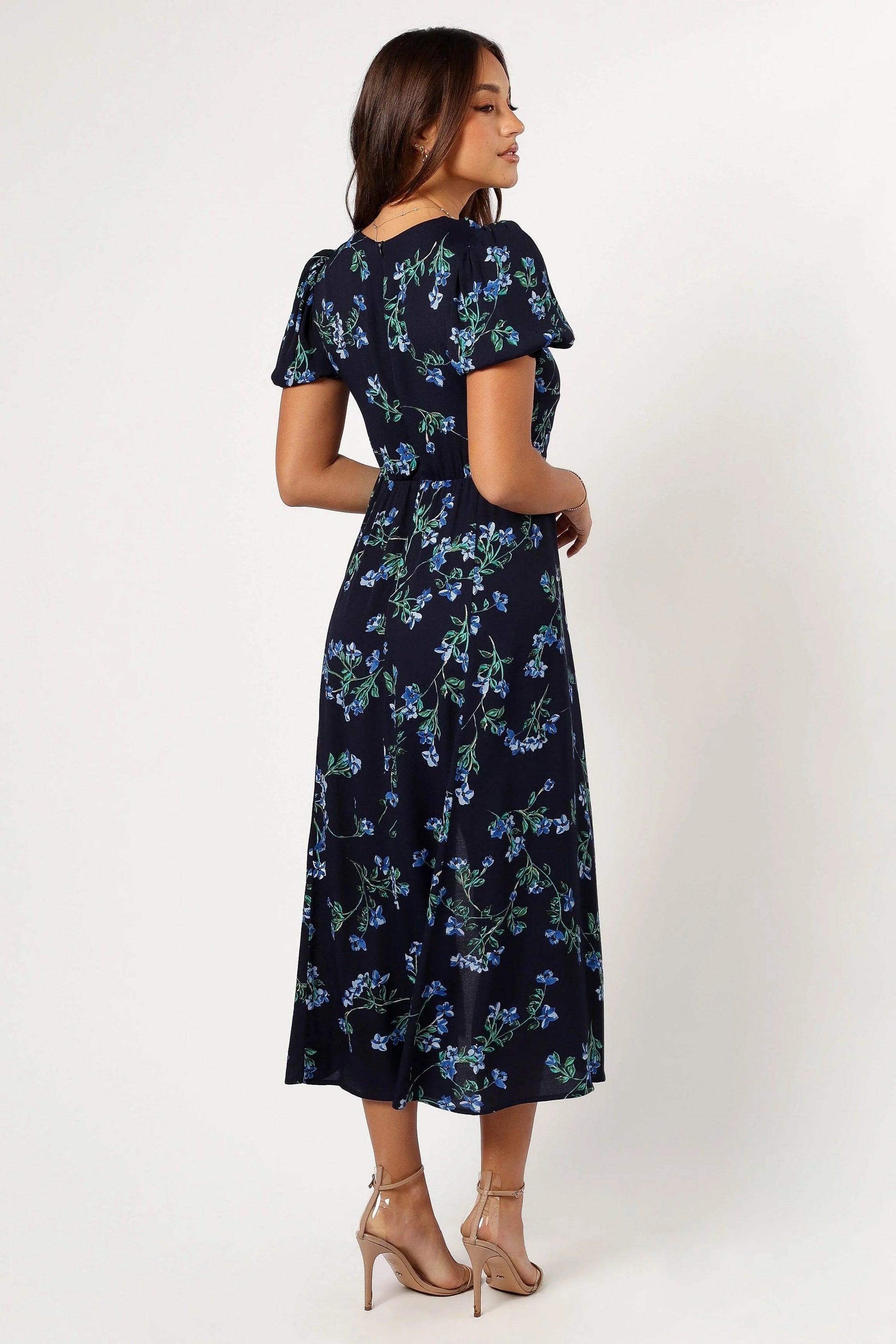 Ruched-Bust Sweetheart Midi Dress