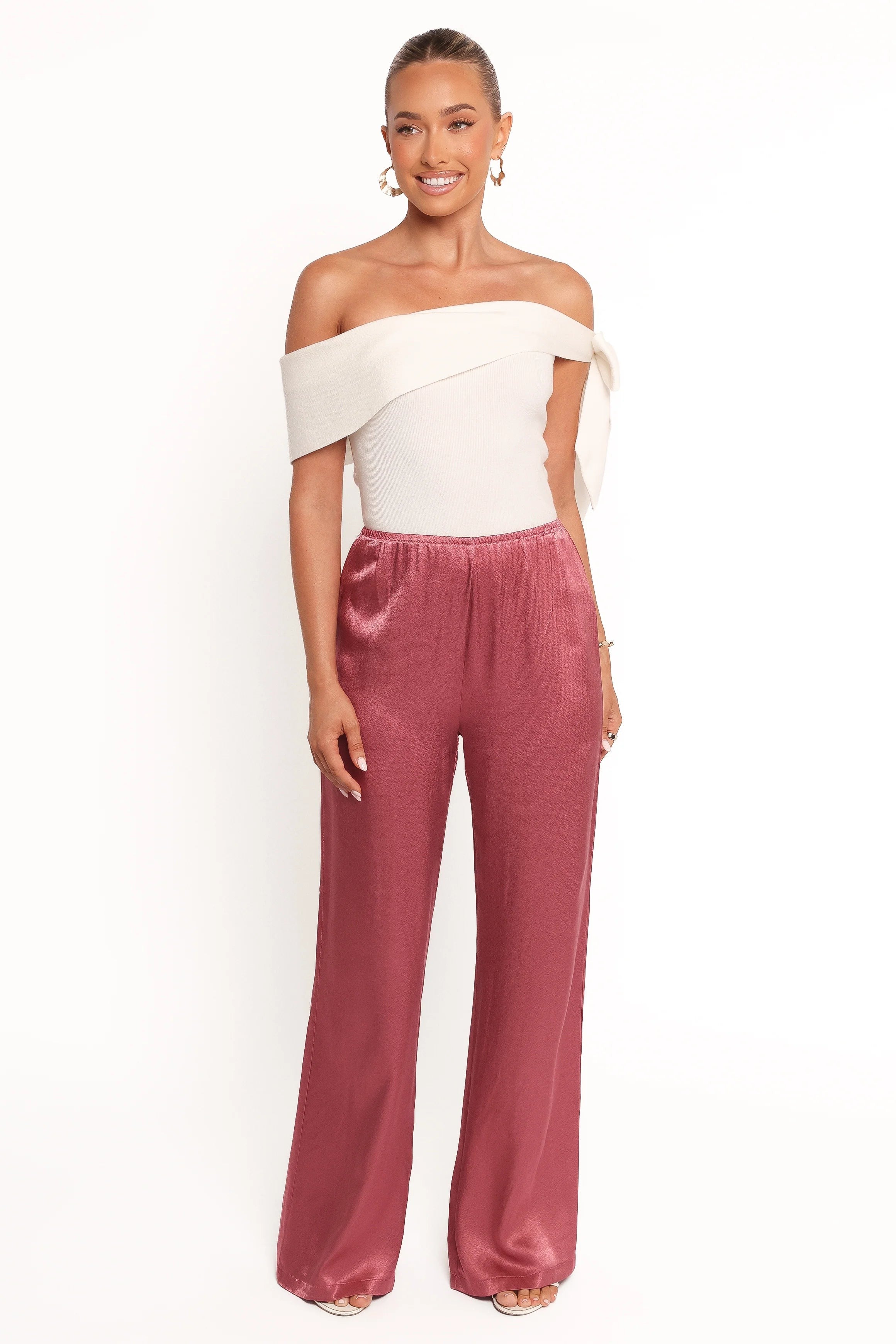 Satin High-Waist Straight-Leg Pants