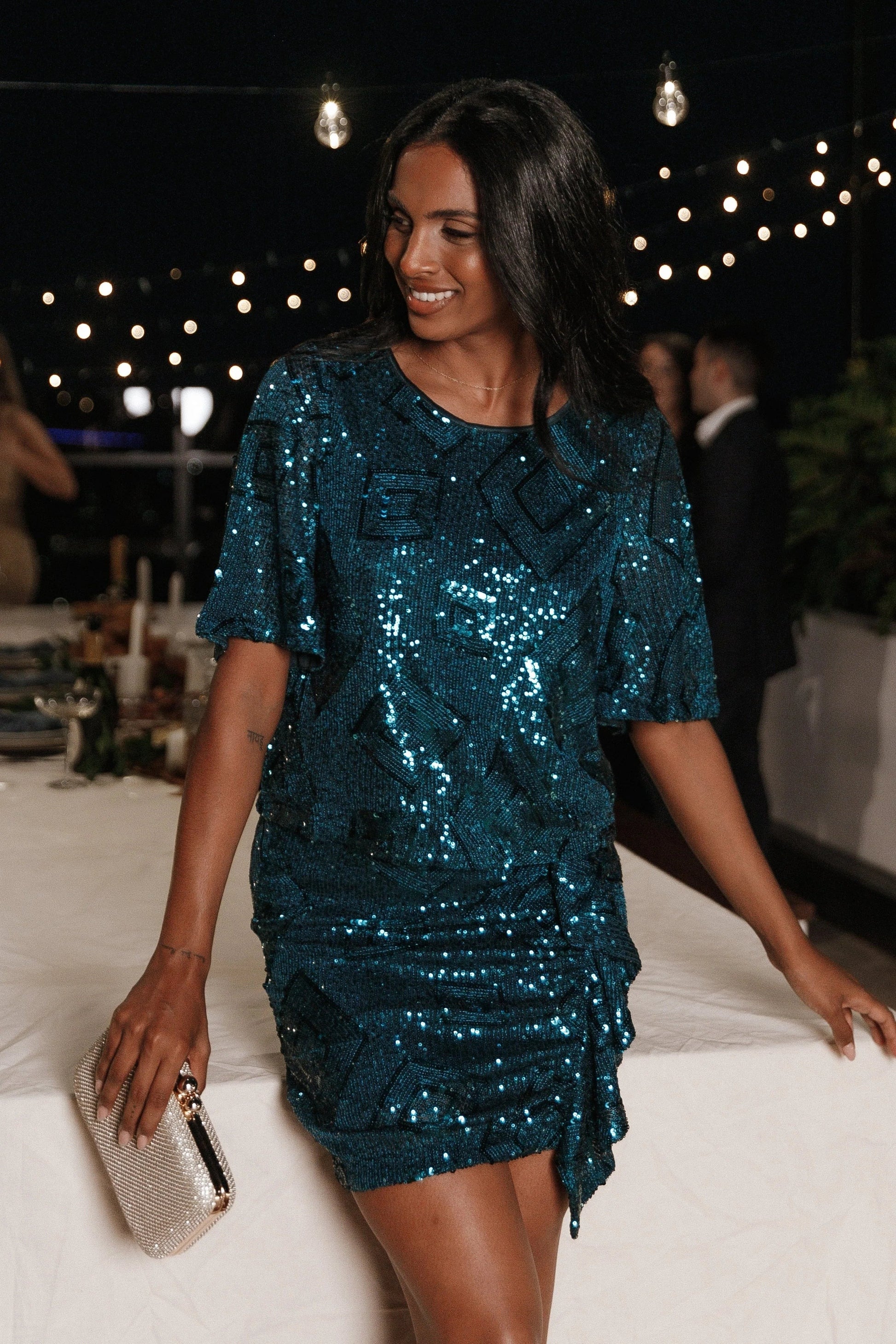 Sequin Ruffle Mini Skirt