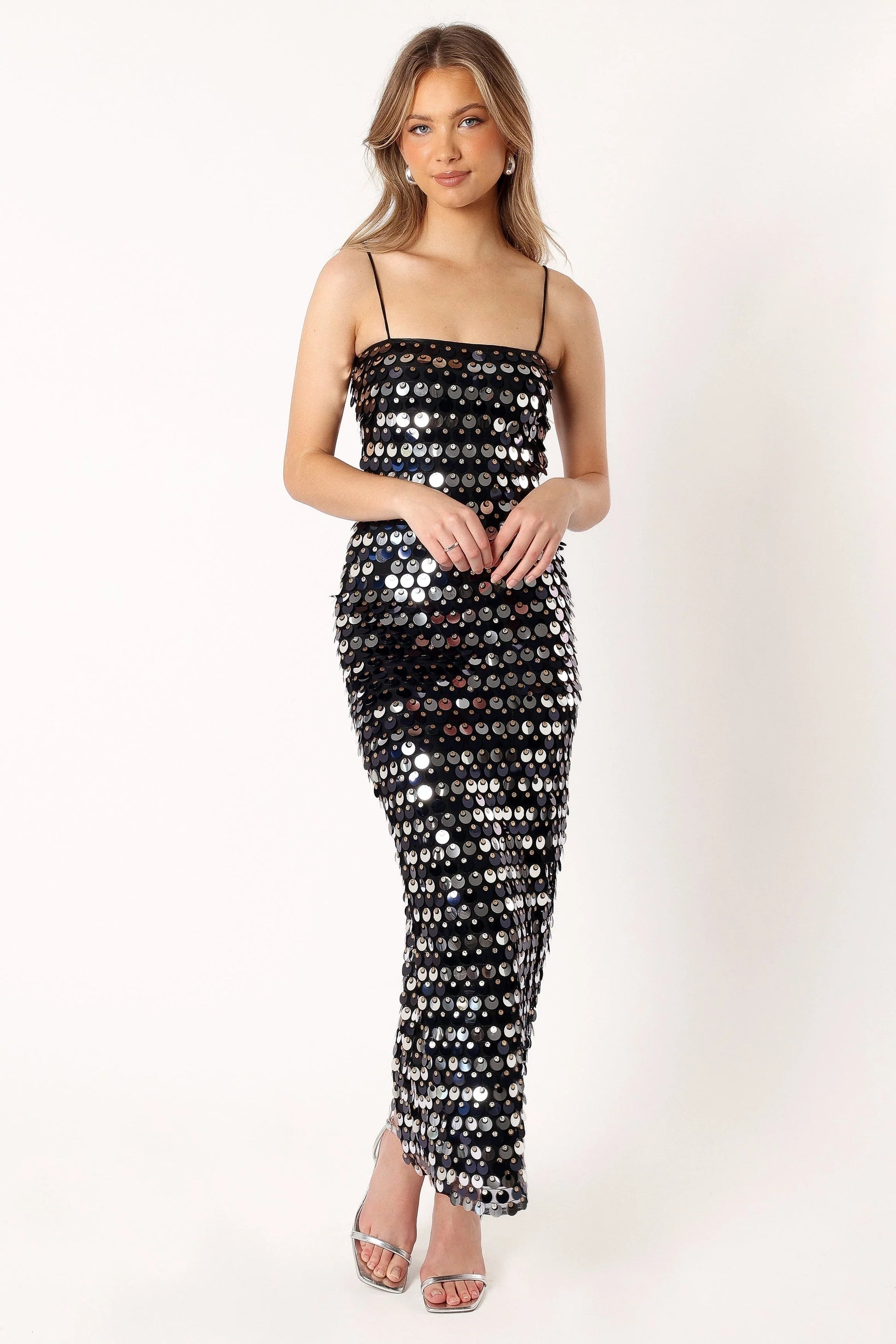 Sequin Straight-Neck Maxi Dress