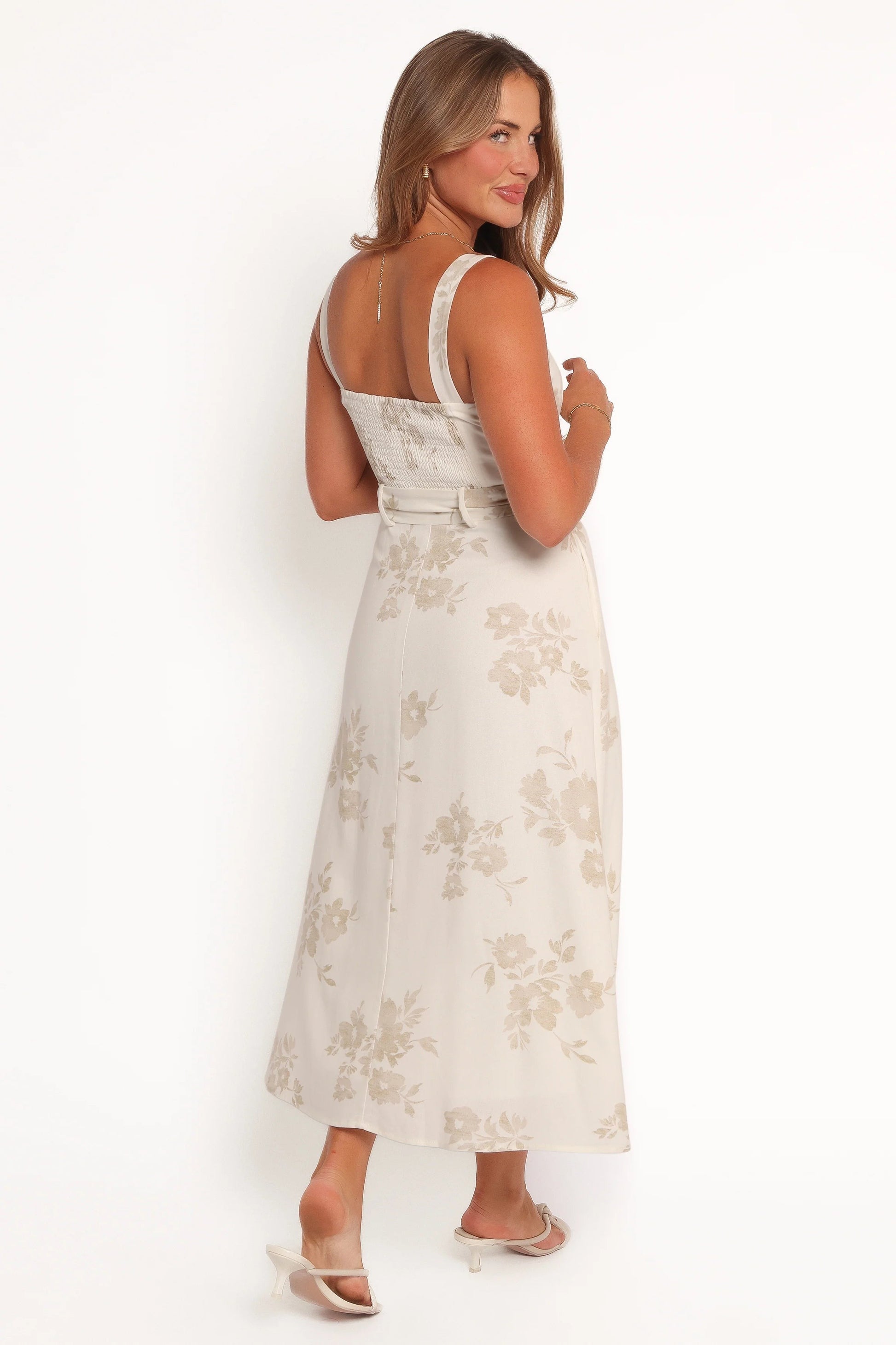 Shirred-Back Square-Neck Midi Dress
