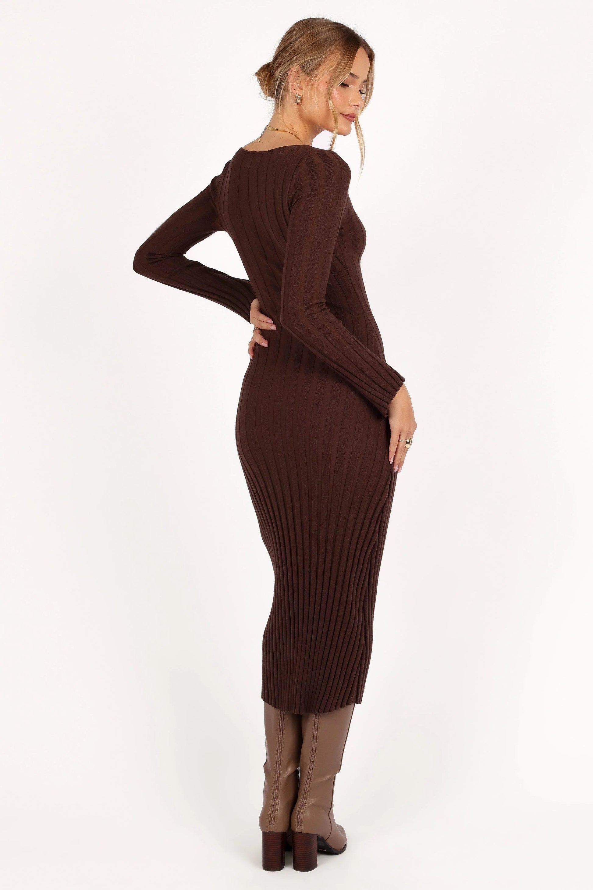 Stretch-Ribbed Round-Neck Maxi Dress