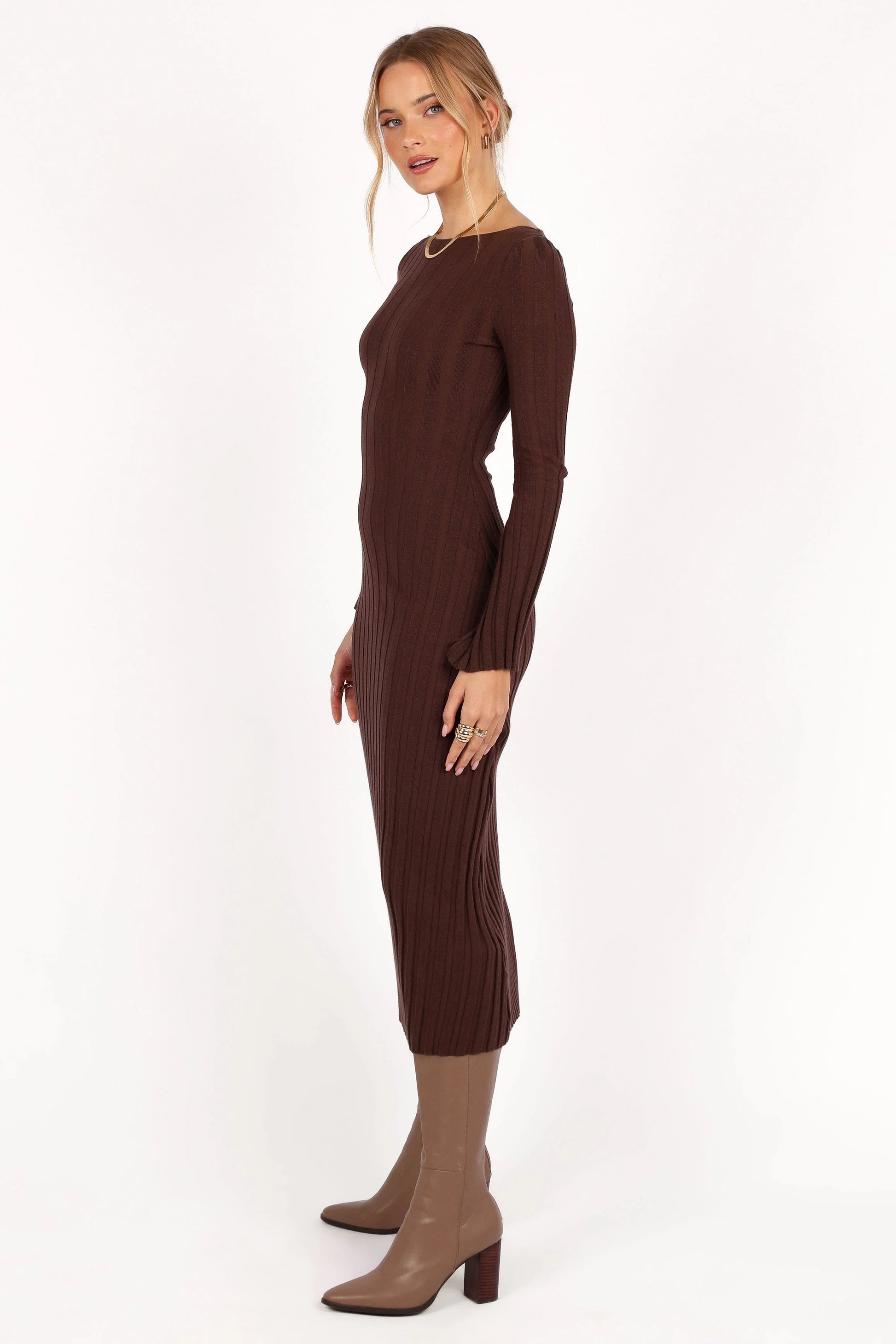 Stretch-Ribbed Round-Neck Maxi Dress