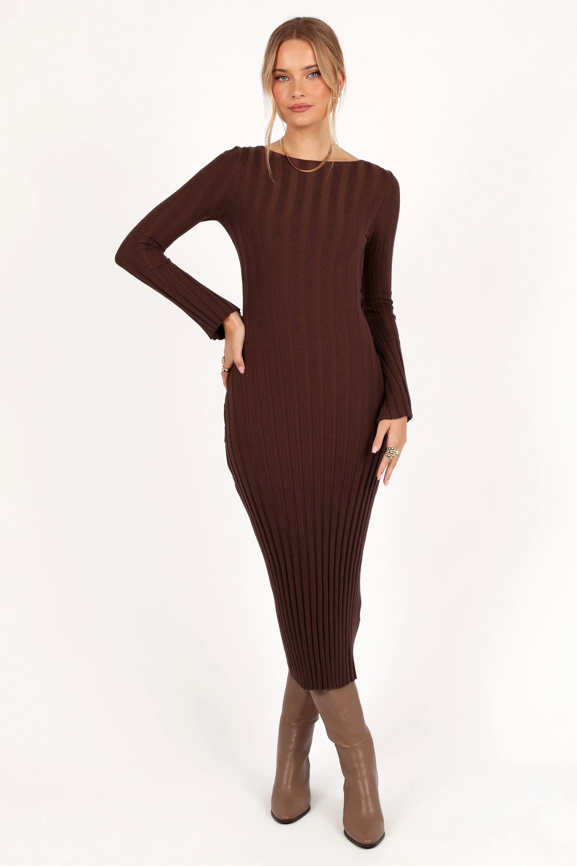 Stretch-Ribbed Round-Neck Maxi Dress