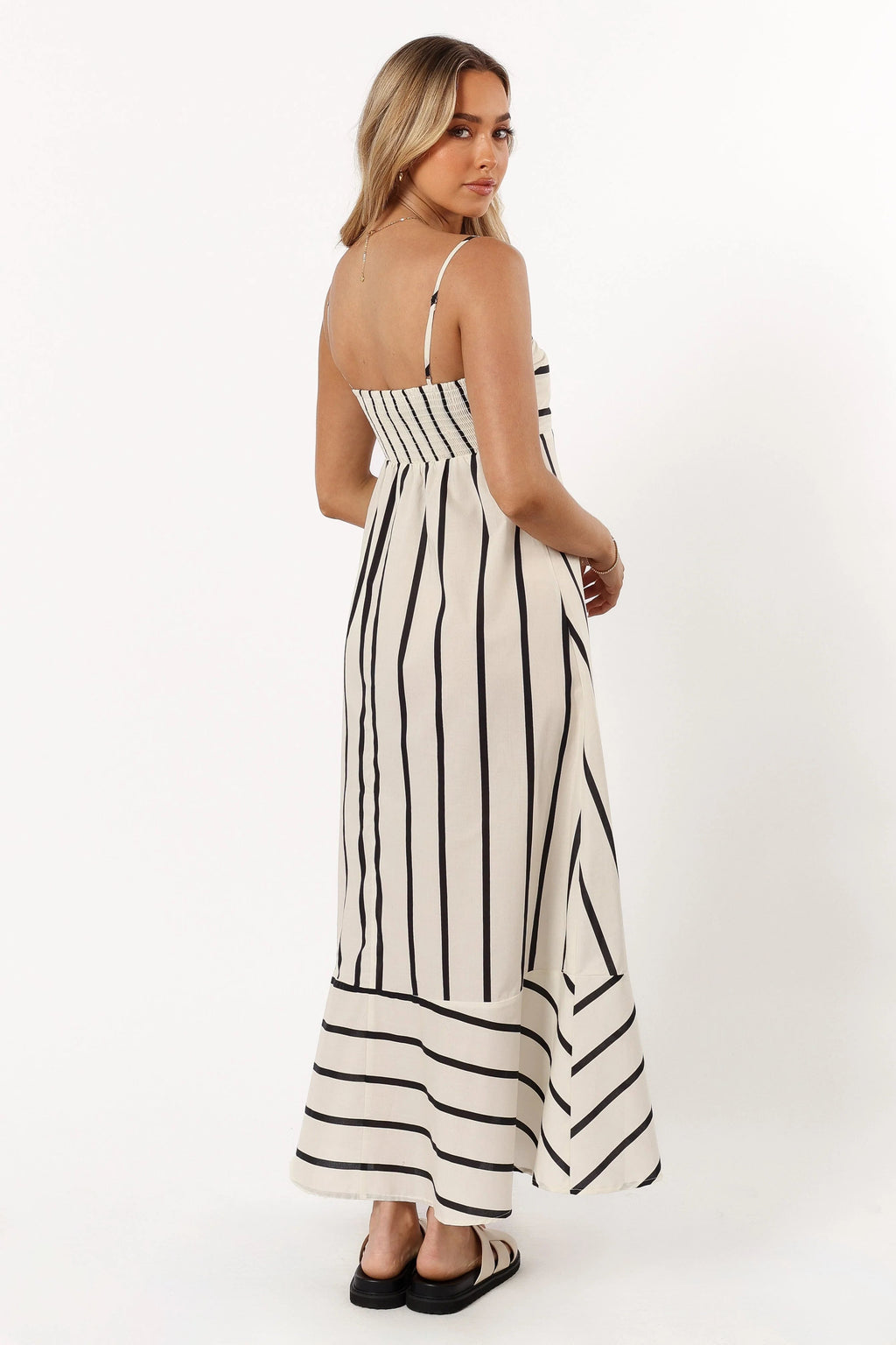 Stripe-Detail A-Line Midi Dress