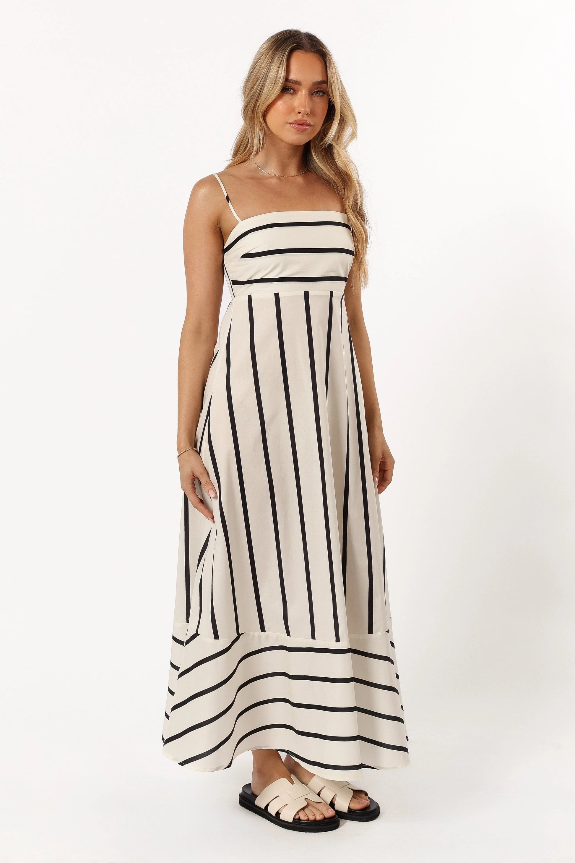 Stripe-Detail A-Line Midi Dress