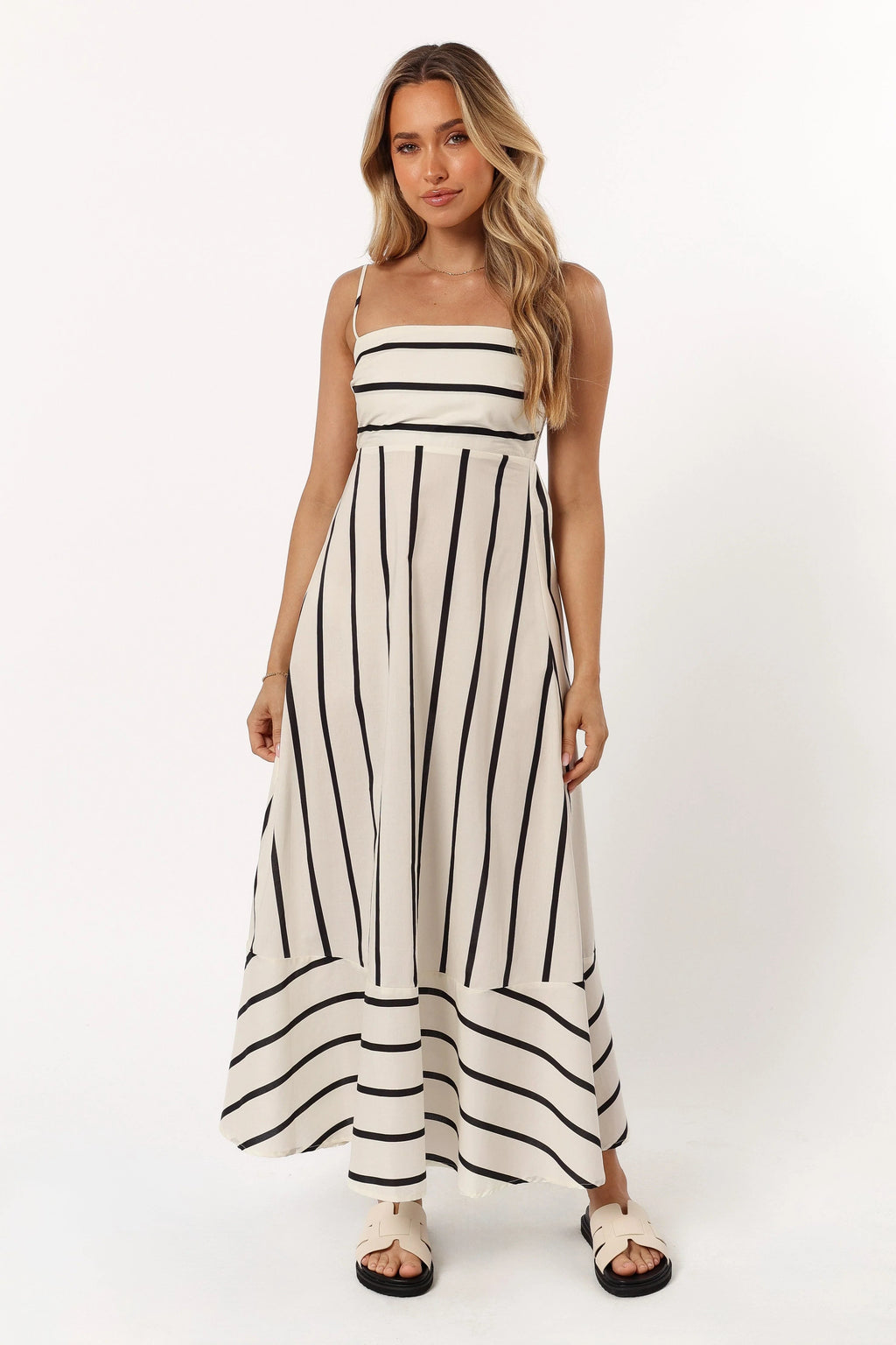 Stripe-Detail A-Line Midi Dress