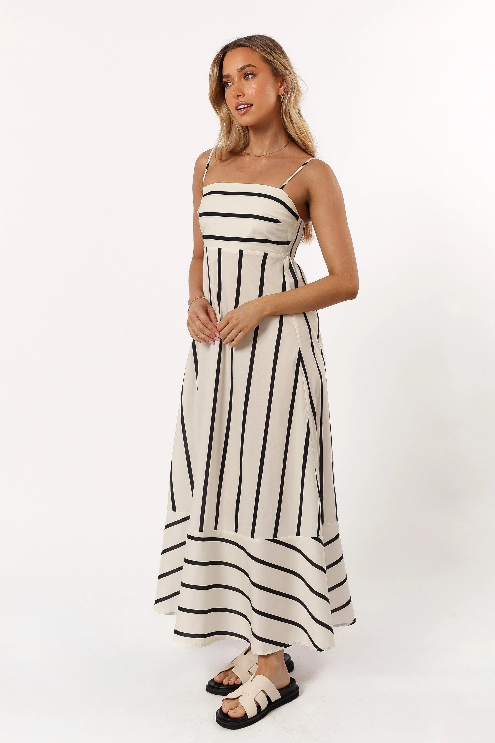 Stripe-Detail A-Line Midi Dress