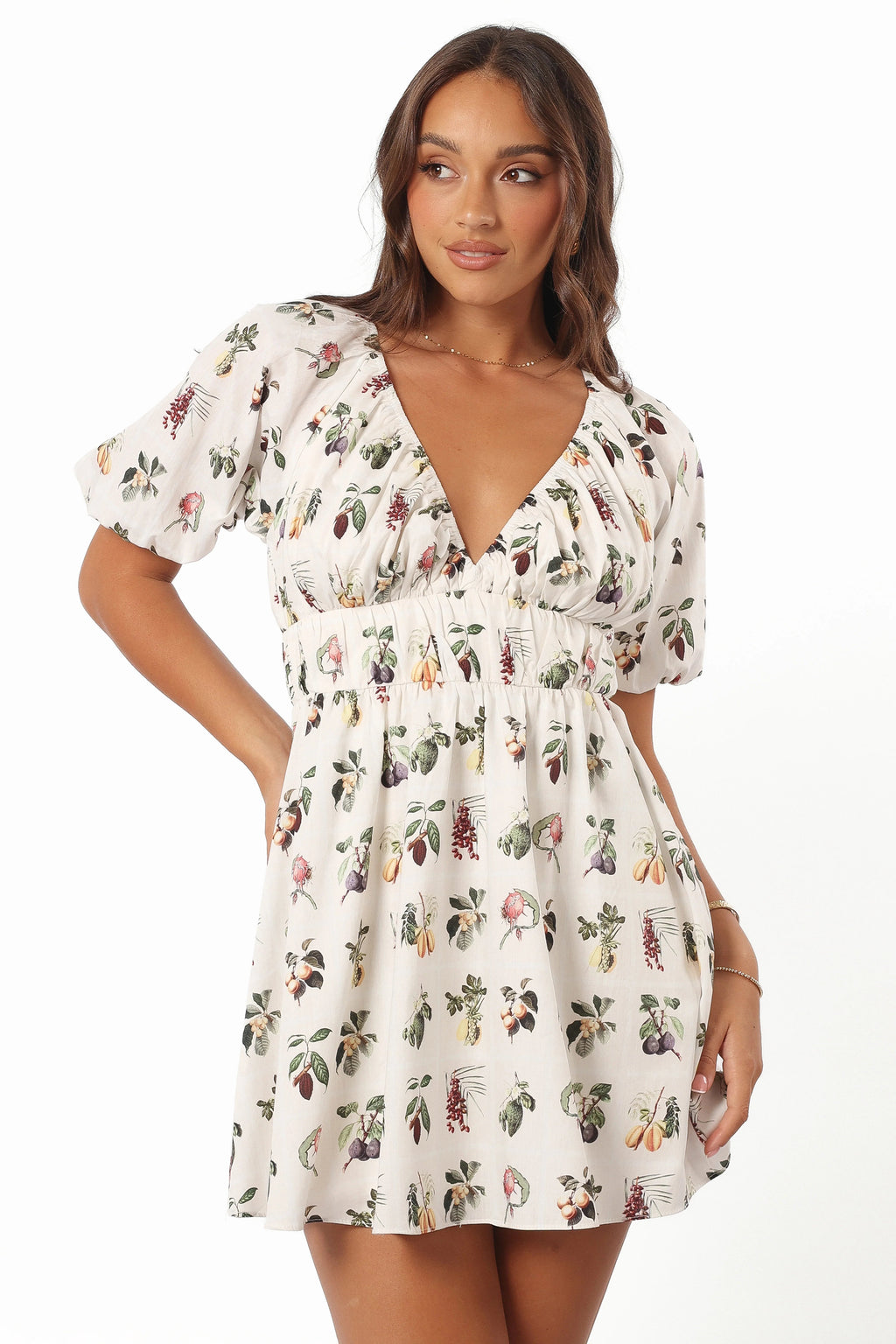 V-Neck Floral-Print Mini Dress