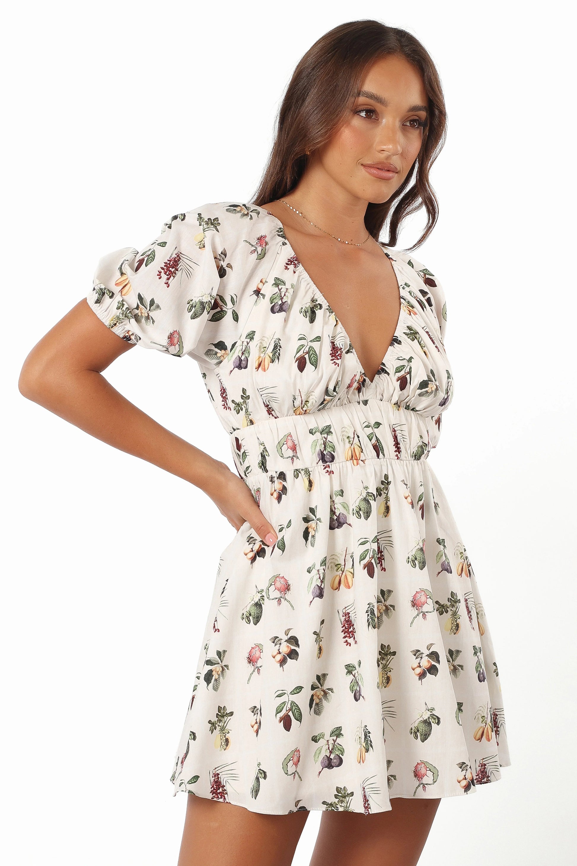V-Neck Floral-Print Mini Dress